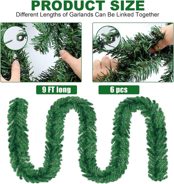 54ft Artificial Christmas Garland Green Garland for Indoor Outdoor Stairs Railing Fireplace Mantel Front Door Porch Christmas Holiday Party Decorations