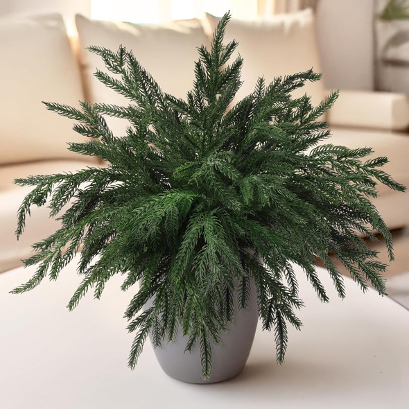 10PCS Christmas Norfolk Pine Stems, Real Touch 15 Inch Artificial Norfolk Pine Branches, Fake Greenery Pine Picks for Vase DIY Holiday Winter Table Indoor Decor(Green)