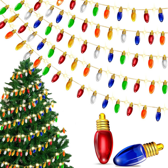 Christmas Bulb String Lights Fake Christmas Lights Bulb Garland String Lights Garland 3D Plastic Light Bulbs Fake Dollhouse Lights for Xmas Outdoor Holiday Party Decor (1 Strand)