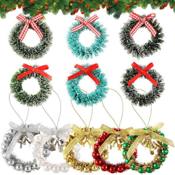 30 Pieces Mini Christmas Wreaths Artificial Christmas Wreath Wreaths Xmas Wreaths with Bows Christmas Tree Hanging Decor for Christmas Dollhouse Party Crafts and Decorations