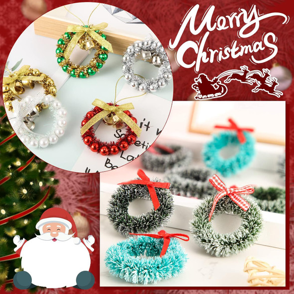 30 Pieces Mini Christmas Wreaths Artificial Christmas Wreath Wreaths Xmas Wreaths with Bows Christmas Tree Hanging Decor for Christmas Dollhouse Party Crafts and Decorations