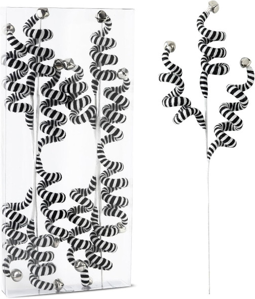 4PC Set Black/White Christmas Tree Picks Christmas Tree Decoration Woolen Bells Curly Pick, Christmas Tree Decorations Halloween Decoration Home Office Paty Ornaments