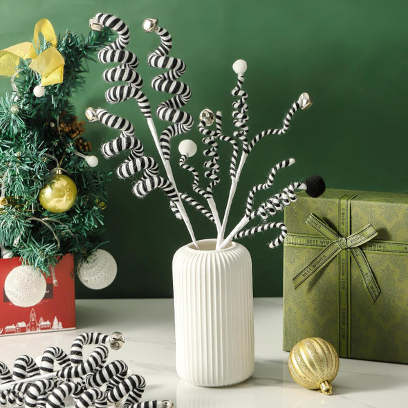 4PC Set Black/White Christmas Tree Picks Christmas Tree Decoration Woolen Bells Curly Pick, Christmas Tree Decorations Halloween Decoration Home Office Paty Ornaments