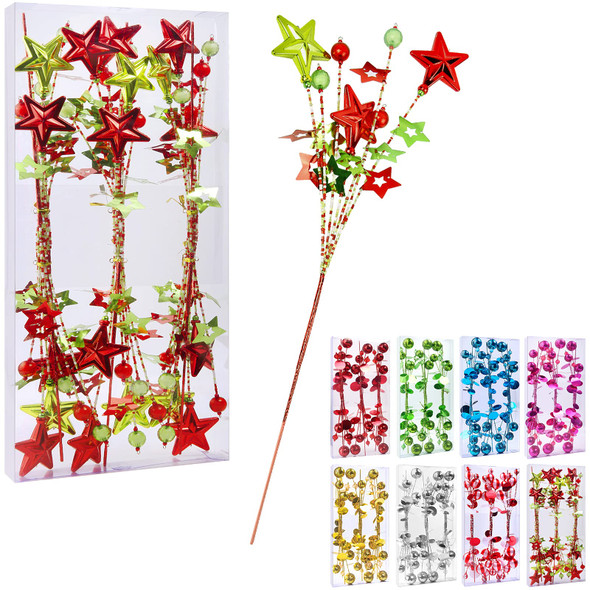 17”Red Green White Christmas Tree Decorations Beads Sequin Electroplating Five-Pointed Star Pick,Christmas Tree Topper Star Home Vase Ornaments Office Party Decorations s