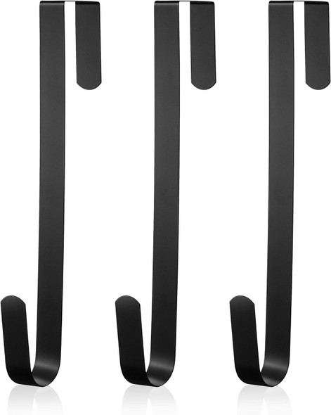 Zhehao 3 Pieces Christmas Decor Metal Wreath Hangers Over The Door Light Handy Wreath Hanger Hanging Hook (14 Inch, Black)