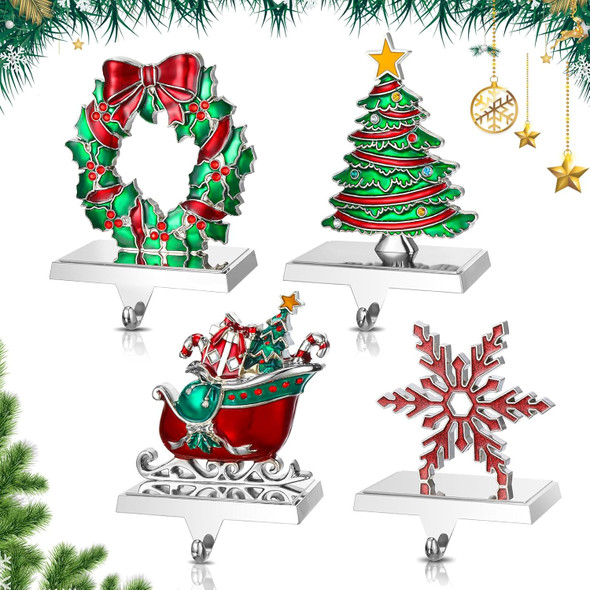 Zhengmy 4 Pcs Christmas Stocking Holders for Mantel Reindeer Snowflake Snowman Pine Xmas Tree Stocking Hangers Metal Stocking Mantel Holders Christmas Decoration for Xmas Fireplace (Wreath) Zhengmy 4 Pcs Christmas Stocking Holders for Mantel Reindeer Snowflake Snowman Pine Xmas Tree Stocking Hangers Metal Stocking Mantel Holders Christmas Decoration for Xmas Fireplace (Wreath)