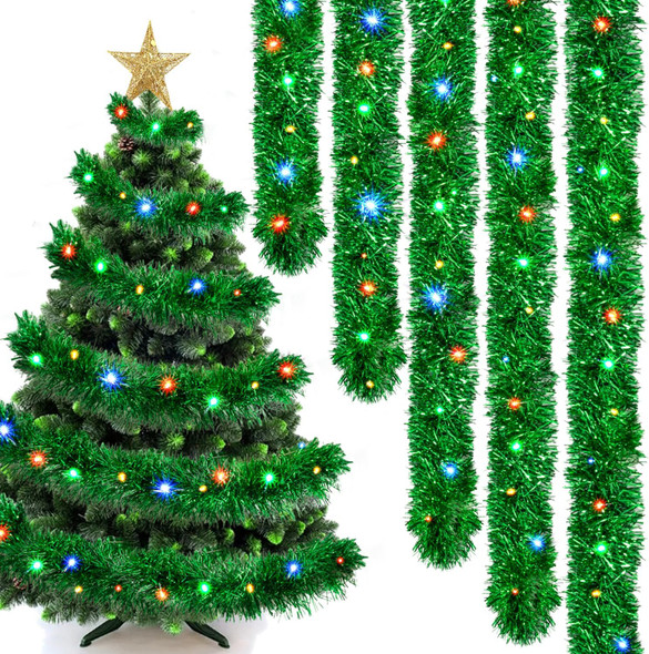 Christmas Garland Prelit Tinsel 32.8 Ft, Green Metallic Garlands with 100 LED Lights for Christmas Tree Wreath Year Party Home Railing Holiday Indoor Outdoor Wedding Decorations Christmas Garland Prelit Tinsel 32.8 Ft, Green Metallic Garlands with 100 LED Lights for Christmas Tree Wreath Year Party Home Railing Holiday Indoor Outdoor Wedding Decorations