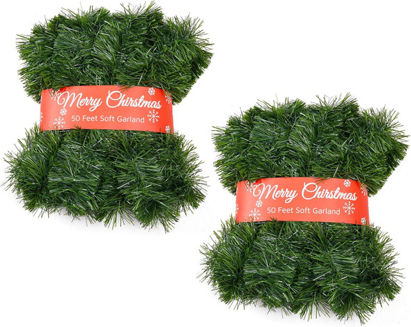 Christmas Garland for Outdoor/Indoor Decoration, Soft Greenery Artificial Garland Decorations, Non-lit Green Xmas Garlands Perfect for Party Home Garden and Holiday Festival Decor, 50 Feet 2 Pack Christmas Garland for Outdoor/Indoor Decoration, Soft Greenery Artificial Garland Decorations, Non-lit Green Xmas Garlands Perfect for Party Home Garden and Holiday Festival Decor, 50 Feet 2 Pack