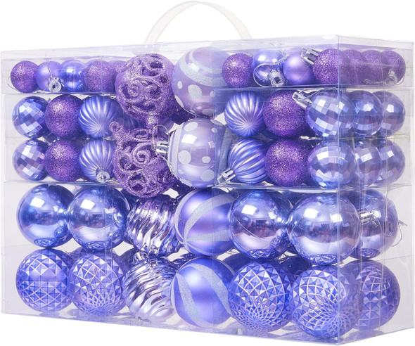 100PCS Christmas Ball Ornaments, Assorted Shatterproof Christmas Tree Decorations, Seasonal Decorative Hanging Baubles Decor Set for Xmas/Holiday/Party, Glitter&Painting Ornament Set (Lavender Purple) 100PCS Christmas Ball Ornaments, Assorted Shatterproof Christmas Tree Decorations, Seasonal Decorative Hanging Baubles Decor Set for Xmas/Holiday/Party, Glitter&Painting Ornament Set (Lavender Purple)