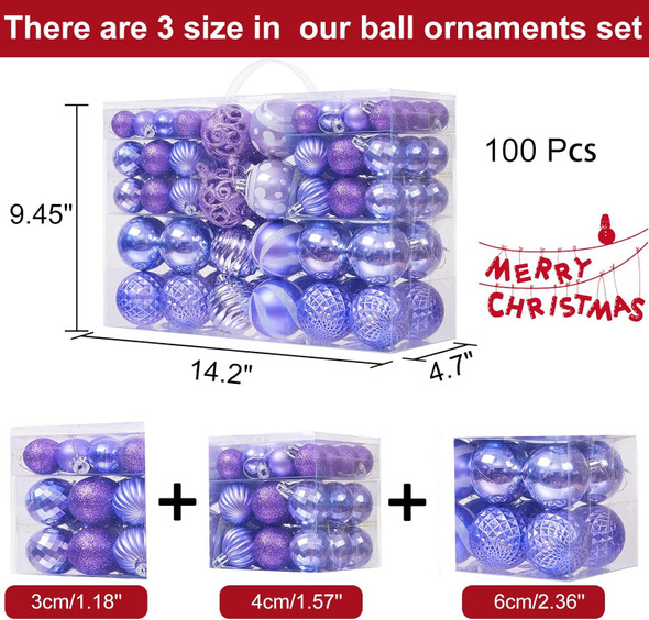 100PCS Christmas Ball Ornaments, Assorted Shatterproof Christmas Tree Decorations, Seasonal Decorative Hanging Baubles Decor Set for Xmas/Holiday/Party, Glitter&Painting Ornament Set (Lavender Purple) 100PCS Christmas Ball Ornaments, Assorted Shatterproof Christmas Tree Decorations, Seasonal Decorative Hanging Baubles Decor Set for Xmas/Holiday/Party, Glitter&Painting Ornament Set (Lavender Purple)