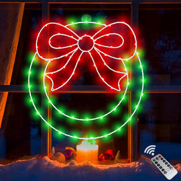 Christmas Wreath Window Lights Decorations, 13.5 in 82LEDs Christmas Wreath Lights with Bow, Timer Remote Control USB Powered Window Silhouette Lights for Door Home Wall Winter Xmas Party Decor Christmas Wreath Window Lights Decorations, 13.5 in 82LEDs Christmas Wreath Lights with Bow, Timer Remote Control USB Powered Window Silhouette Lights for Door Home Wall Winter Xmas Party Decor