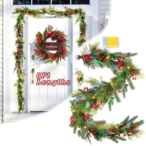 6 Ft Christmas Garland, Christmas Decorations Indoor or Outdoor, Christmas Wreaths for Front Door, Christmas Decorations, Decorated with Pine Cones, Berry Clusters, Frosted Branches 6 Ft Christmas Garland, Christmas Decorations Indoor or Outdoor, Christmas Wreaths for Front Door, Christmas Decorations, Decorated with Pine Cones, Berry Clusters, Frosted Branches