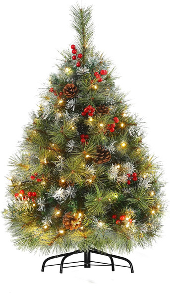 3FT Christmas Tree - Flocked Xmas Tree with 70 LED Lights & 8 Modes, Lifelike Pine Branches, Decorated with 10 Red Berries & 10 Pine Cones, Small Tabletop Christmas Tree for Home Apartment Office Dorm 3FT Christmas Tree - Flocked Xmas Tree with 70 LED Lights & 8 Modes, Lifelike Pine Branches, Decorated with 10 Red Berries & 10 Pine Cones, Small Tabletop Christmas Tree for Home Apartment Office Dorm