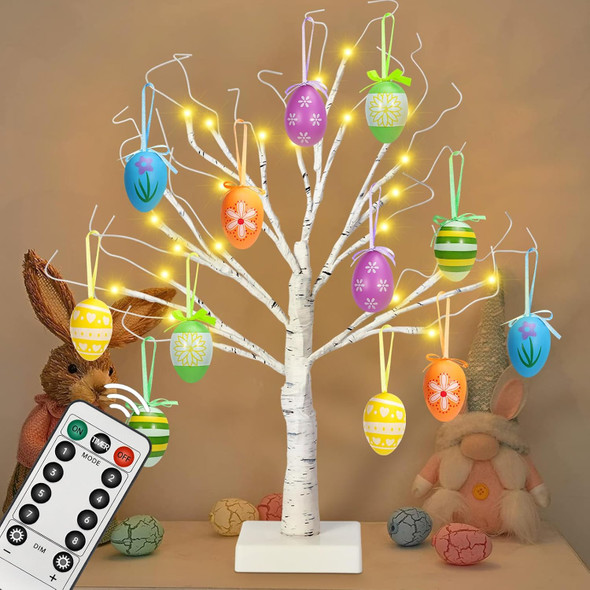 24" Easter Lighted Birch Tree with 12pcs Ornaments,Warm White LEDs Birch Tree Light Tabletop Artificial Tree 8 Lighting Modes USB or Batteries Operated with Timer for Easter Decor 24" Easter Lighted Birch Tree with 12pcs Ornaments,Warm White LEDs Birch Tree Light Tabletop Artificial Tree 8 Lighting Modes USB or Batteries Operated with Timer for Easter Decor