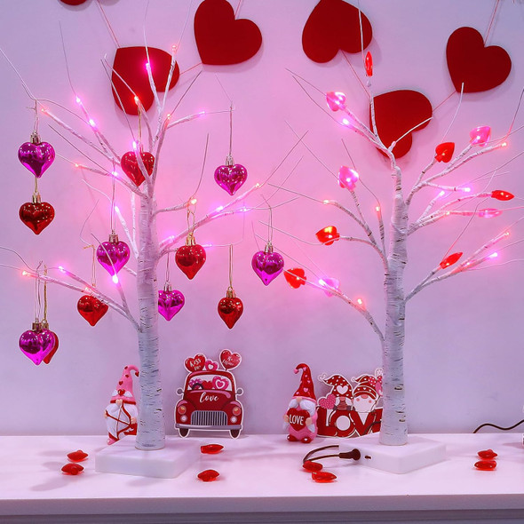 2 PCS 24 Inches Valentines Day Lighted Tabletop Lighted Birch Trees with 18pcs Heart-Shaped Ornaments,Pre-Lit Artificial Tree with Red Pink LEDs Lights for Valentine's Day Party Decor 2 PCS 24 Inches Valentines Day Lighted Tabletop Lighted Birch Trees with 18pcs Heart-Shaped Ornaments,Pre-Lit Artificial Tree with Red Pink LEDs Lights for Valentine's Day Party Decor