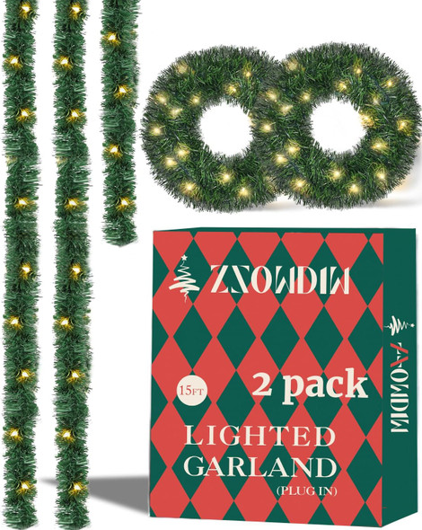 2-Pack 15FT Christmas Garland Prelit - Slim Lighted Garland with Lights, Artificial Holiday Decor for Mantle Stairs Wall Door, Indoor Outdoor 3" Thin Garlands 2-Pack 15FT Christmas Garland Prelit - Slim Lighted Garland with Lights, Artificial Holiday Decor for Mantle Stairs Wall Door, Indoor Outdoor 3" Thin Garlands