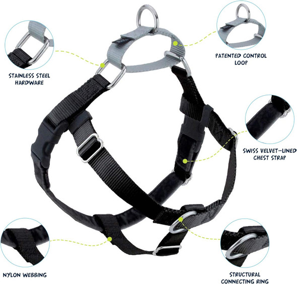 2 Hounds Design dom No Pull Dog Harness Comfortable Control For Easy Walking Adjustable Dog Harness Small, Medium & Large Dogs Made In Usa Solid Colors 5/8 Md Black
