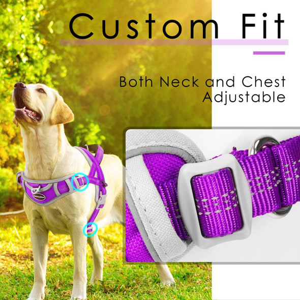 Adventuremore Dog Harness For Large Dogs No Pull, Sport Dog Halter Harness Reflective Breathable Dog Vest Escape Proof Dog Harness With Easy Control Front Clip Handle For Training Walking L Purple