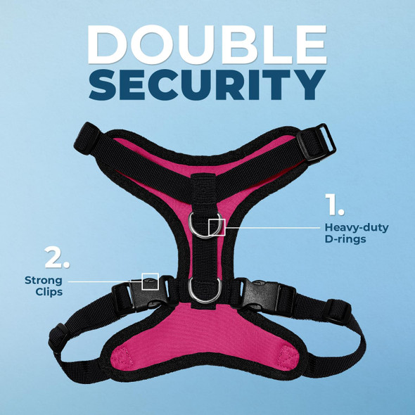 Voyager Step-In Lock Dog Harness W Reflective Dog Leash Combo Set With Neoprene Handle 5Ft - Supports Small, Medium And Large Breed Puppies/Cats By Best Pet Supplies - Fuchsia/Black Trim, M