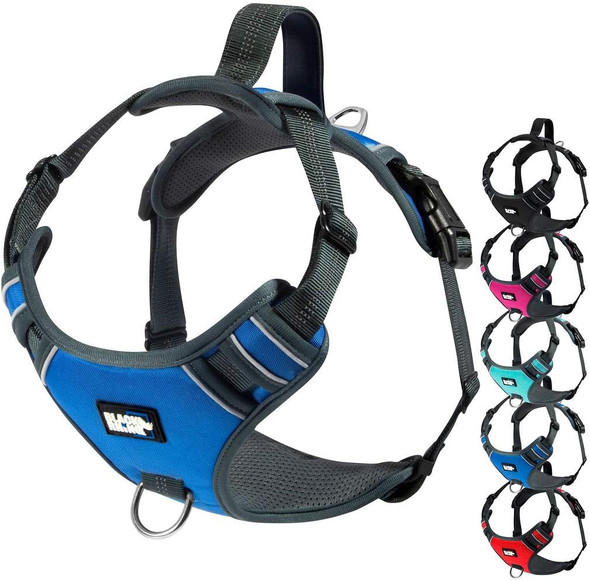 Black Rhino - The Comfort Dog Harness With Mesh Padded Vest For Small - Large Breeds Adjustable Reflective 2 Leash Attachments On Chest & Back - Neoprene Padded Training Handle (Medium, Blue/Gr) Black Rhino - The Comfort Dog Harness With Mesh Padded Vest For Small - Large Breeds Adjustable Reflective 2 Leash Attachments On Chest & Back - Neoprene Padded Training Handle (Medium, Blue/Gr)