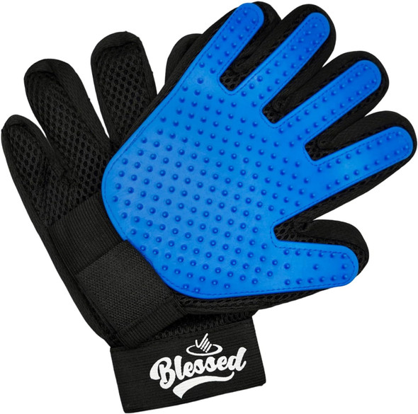 Blessed Pet Grooming Gloves - Pet Deshedding Brushes Gloves For Dogs-Cats -Horses, Pet Hair Remover Mittens-Pet Washing Gloves 1 Pair (Blue)