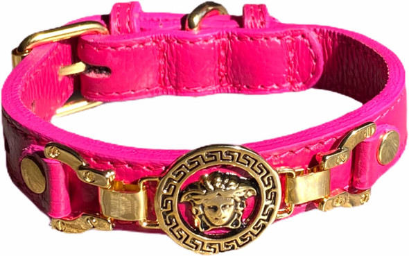Vernen Handmade Leather Dog Collar (Violet Red) (L)