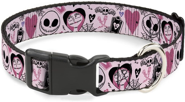 Disney Pet Collar, Dog Collar Plastic Buckle, The Nightmare Before Christmas Jack And Sally Doodles Pink, 15 To 24 Inches 1.0 Inch Wide Disney Pet Collar, Dog Collar Plastic Buckle, The Nightmare Before Christmas Jack And Sally Doodles Pink, 15 To 24 Inches 1.0 Inch Wide