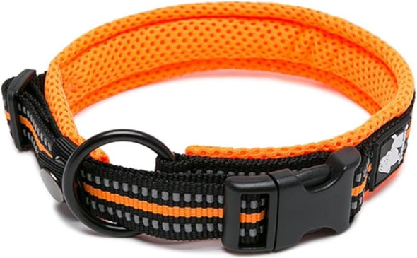 Chai'S Choice Dog Collar Medium (Orange) Comfortable & Stylish Pet Collar With Adjustable Strap Soft Padded No-Choke & Quick Release 3M Reflective Stripes For Dog Visibility