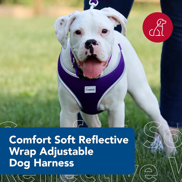 Coastal Pet Comfort Soft Reflective Wrap Adjustable Dog Harness - No-Pull Dog Harness For Small & Large Dogs - Purple - 5/8 X 19–23