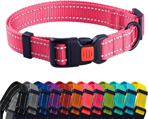 Collardirect Reflective Dog Collar For A Small, Medium, Large Dog Or Puppy With A Quick Release Buckle - Boy And Girl - Nylon Suitable For Swimming (18-26 Inch, Pink)