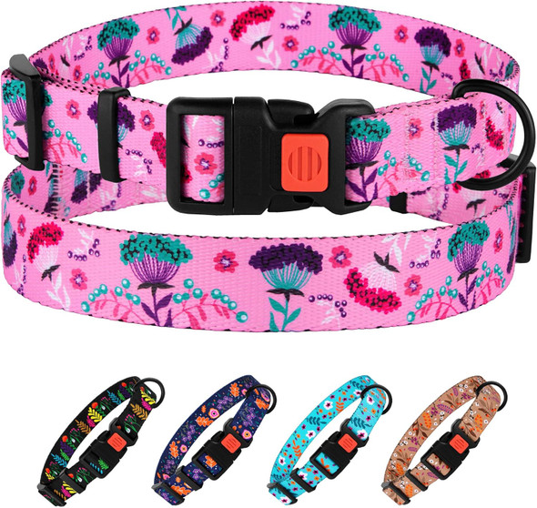 Collardirect Floral Dog Collar Nylon Pattern Flower Print Adjustable Pet Collars For Dogs Small Medium Large Puppy (Neck Fit 10-13, Pink)