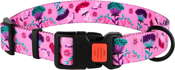 Collardirect Floral Dog Collar Nylon Pattern Flower Print Adjustable Pet Collars For Dogs Small Medium Large Puppy (Neck Fit 10-13, Pink)