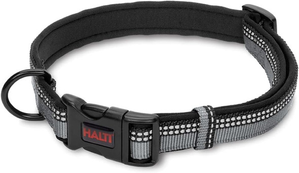 Halti Comfort Collar - Nylon And Neoprene-Padded Comfy Dog Collar, Reflective, Easy To Fit & Use. Colorful Two-Tone Design, Suitable For Large Dogs (Size L, Black)