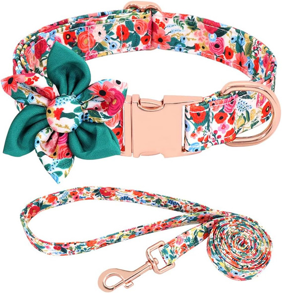 Girl Dog Collar And Leash Set, Soft Adjustable Dog Collar With Detachable Flower And Safety Buckle, Dog Collar For Large Dogs, Fit Necks: 13.4’’-21.7’’, Daluz (Collar+Leash 2Pcs)