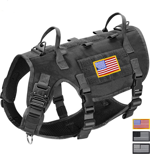 Didog Tactical Dog Vest Harness, No Pull Military Dog Harness With 2 Handles，Adjustable & Escape Proof Training Vest For Medium Large Dogs, Black L