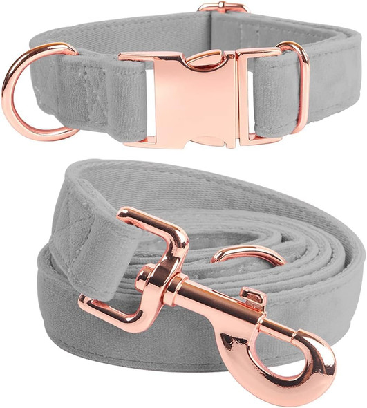 Dog Collar And Leash Set For Small Medium Large Dogs Puppy, Adjustable Velvet Dog Collar For Walking And Training, Durable Dog Leash And Collar With Heavy Duty Alloy Steel Snap Buckle