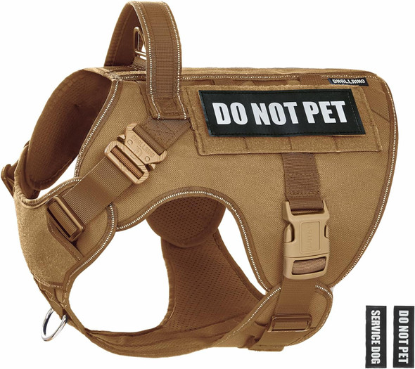 Tactical Dog Harness, 2X Lightweight Metal Buckle Heavy Duty Dog Harness With Do Not Pet Velcro Patch, Reflective Military Dog Harness For Hiking Walking Training Brown