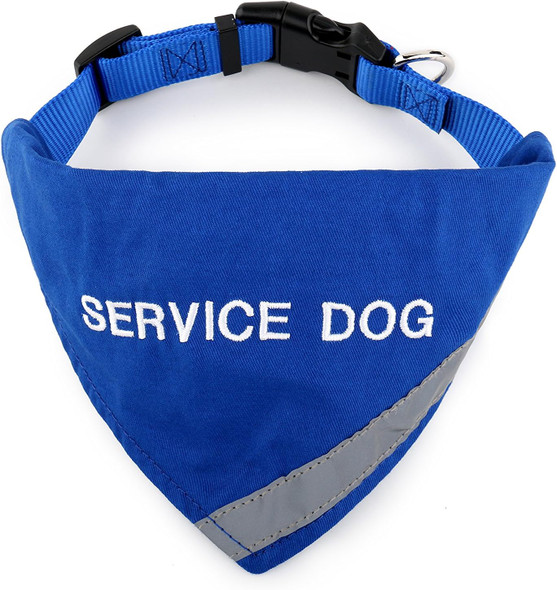 Doggie Stylz Service Dog Bandana With Reflective Strip For Pet Safety At Night. Has Built In Matching Collar To Keep Bandana Secure Metal Ring To Attach Leash Blue Xs (Neck 8-12) Doggie Stylz Service Dog Bandana With Reflective Strip For Pet Safety At Night. Has Built In Matching Collar To Keep Bandana Secure Metal Ring To Attach Leash Blue Xs (Neck 8-12)