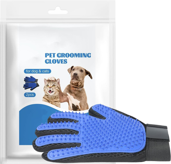 Abudbes Pet Grooming Gloves For Gentle Shedding Dog Washing Gloves Efficient Pets Hair Remove Cat Gloves For Grooming Dog Bathing Gloves -1 Pair(Blue), Large