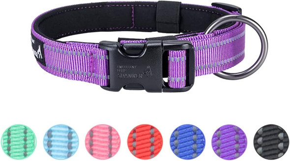 Excellent Elite Spanker Reflective Dog Collar Classic Soft Padded Breathable Nylon Adjustable Pet Collar With Quick Release Buckle For Boy Girl Male Female Puppies Small Medium Large Dogs(Purple-M)