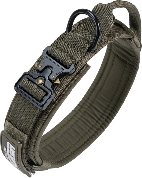 Excellent Elite Spanker Tactical Dog Collar Nylon Adjustable K9 Collar Military Dog Collar Heavy Duty Metal Buckle With Handle(Ranger Green-L)