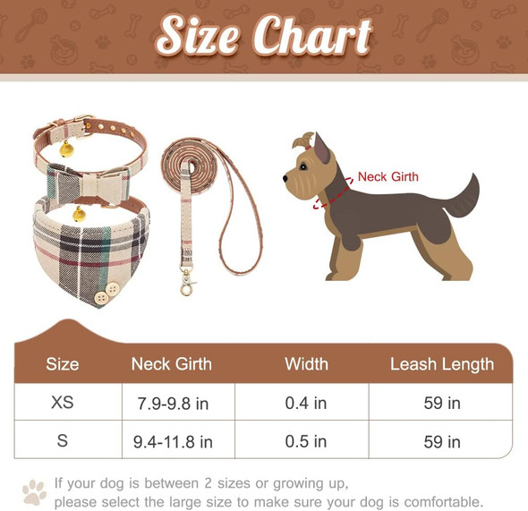 Expawlorer Dog Leash Set - Classic Plaid Dog Bow Tie And Dog Bandana Collar With Bell, Tangle , Adjustable Collars For Small Medium Large Dogs Cats, Holiday Ideal