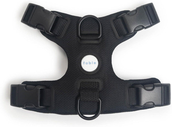 Fable Signature Harness For Dogs - Minimalist Large Black Dog Harness With Shock Absorber, Breathable Mesh, Adjustable Straps With Buckles For Flexibility, And 3 Leash Attachment Points