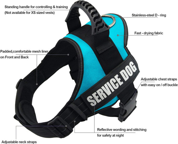 Fairwin Service Dog Vest-No-Pull Dog Harness With Handle Adjustable Reflective Patches In Training Vest Harness For Small Medium Large Breed Outdoor Walking