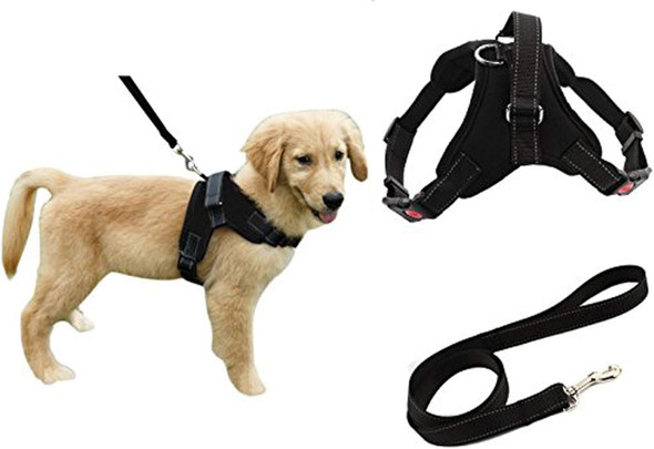 Heavy Duty Adjustable Pet Puppy Dog Safety Harness With Leash Lead Set Reflective No-Pull Breathable Padded Collar Chest Vest Handle For Small Medium Large Dogs Training Walking