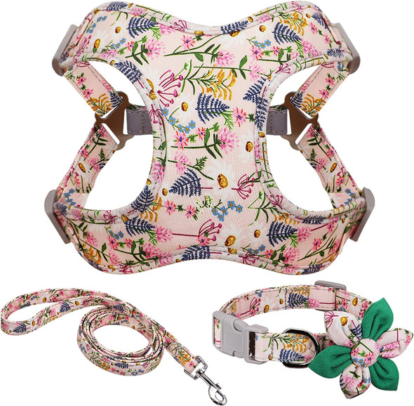 Forestpaw Multi-Colored Dog Vest Harness Collar Leash Set,No Pull Adjustable Reflective Step In Vest Harness And Collar For Medium Large Dogs,Pink Fits Chest 17-20”