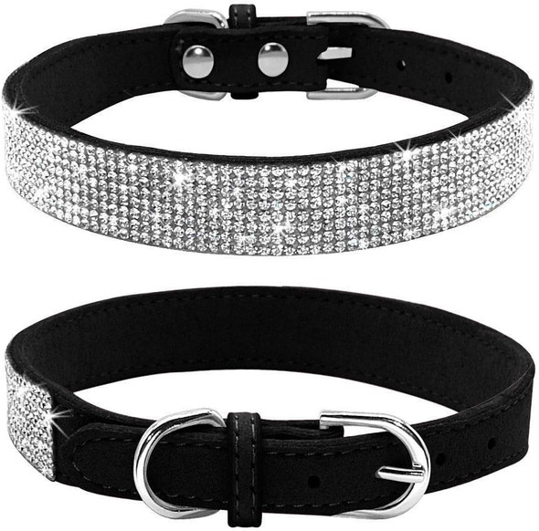 Rhinestone Dog Collar, Cute Dazzling Sparkling Soft Suede Leather Dog Cat Rhinestone Collar Crystal Diamond Pet Dog Puppy Collar(Black,L Fit Neck 38-46 Cm) Rhinestone Dog Collar, Cute Dazzling Sparkling Soft Suede Leather Dog Cat Rhinestone Collar Crystal Diamond Pet Dog Puppy Collar(Black,L Fit Neck 38-46 Cm)