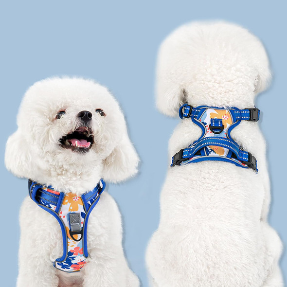 No Pull Dog Harness, Floral Step-In Dog Walking Harness With Reflective Adjustable Soft Padded Vest And Control Handle, No-Choke Pet Harness With 2 Metal Rings For Small Medium Large Dog Girl(S,Blue)
