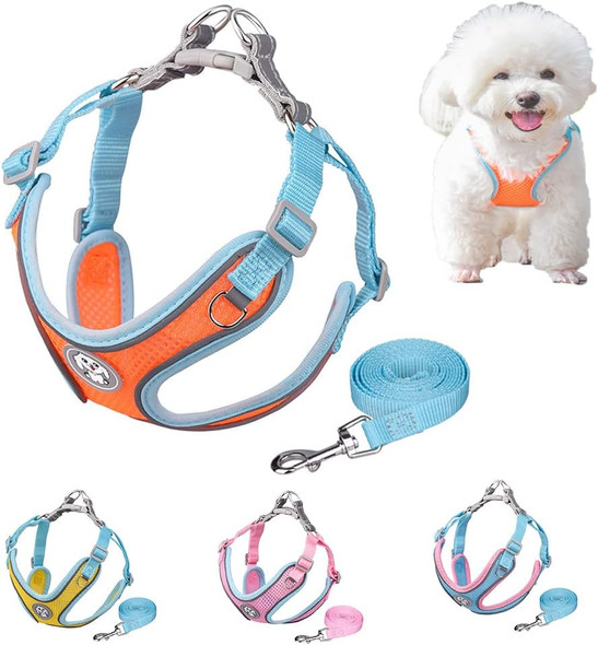 Dog Harness And Leash Step-In Air All Weather Mesh Step In Vest Harness For Small And Medium Dogs Orange Xs