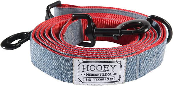 Hooey Mercantile Dog Leash, Durable 2-Ply Polyester Webbing And Fabric Face Dog Leash, Denim/Red, 6'